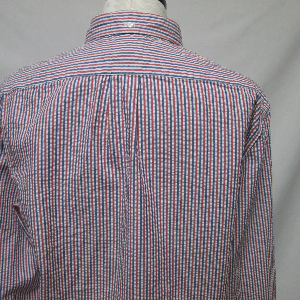 J Crew Vintage Seersucker button down collar shirt Men Cotton Size Sz Medium Md